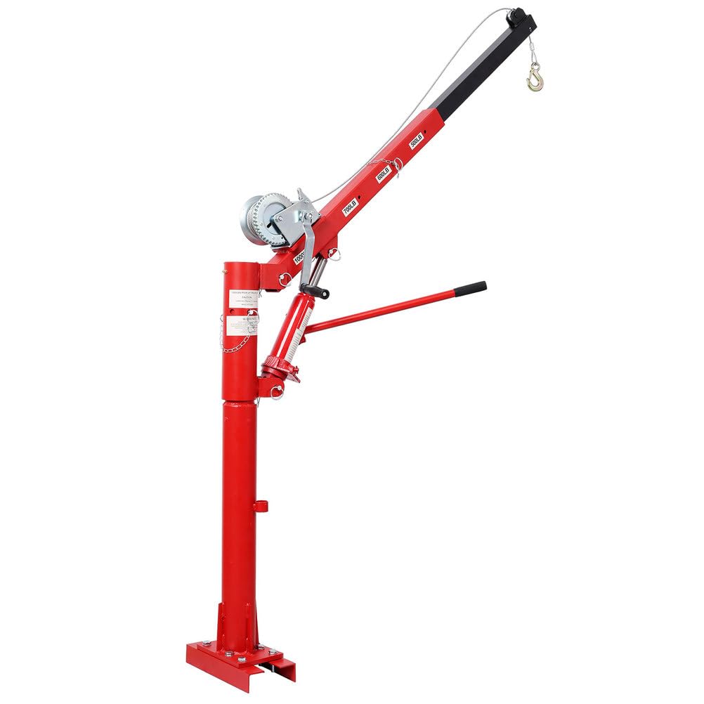 Pickup Truck Crane with Manual Winch, 1000 lb Capacity, Adjustable Boom, 360° Swivel Base, Heavy Duty Steel I237