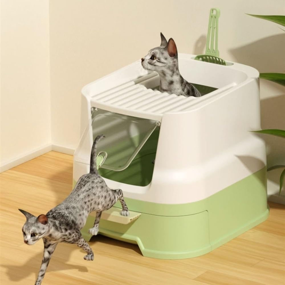 Enclosed Top-Entry Cat Litter Box with Scoop T93103