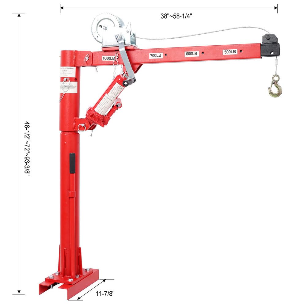 Pickup Truck Crane with Manual Winch, 1000 lb Capacity, Adjustable Boom, 360° Swivel Base, Heavy Duty Steel I237