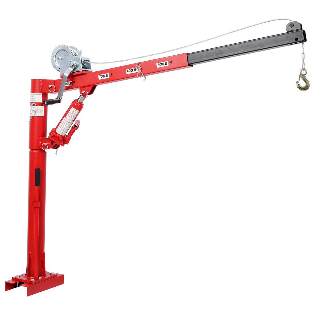 Pickup Truck Crane with Manual Winch, 1000 lb Capacity, Adjustable Boom, 360° Swivel Base, Heavy Duty Steel I237
