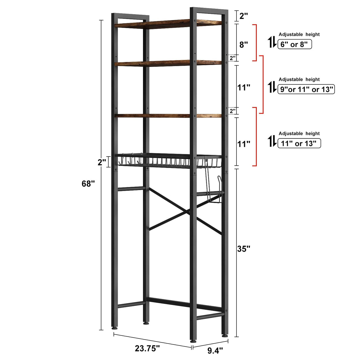 4-Tier Over-The-Toilet Storage Rack with Basket J37917