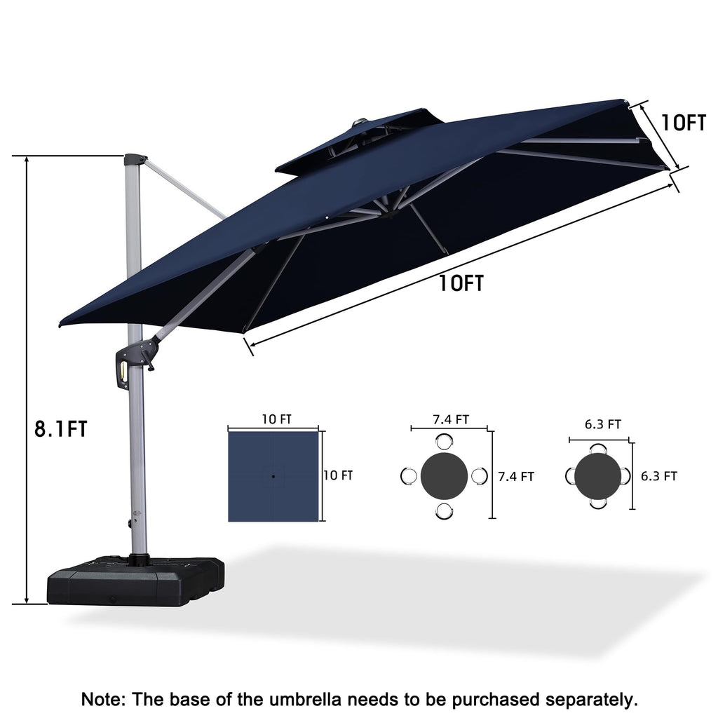 10'x 10' Square Double Top Navy Blue Cantilever Patio Umbrella W9887