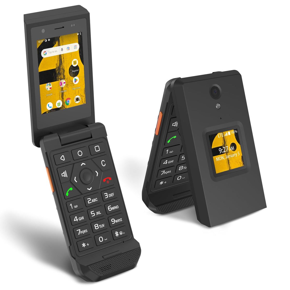 Unlocked Rugged Flip Phone 16GB 2.8'' Touchscreen Android 11 IP68 Water Resistant 4G LTE GSM Single Sim Black E955