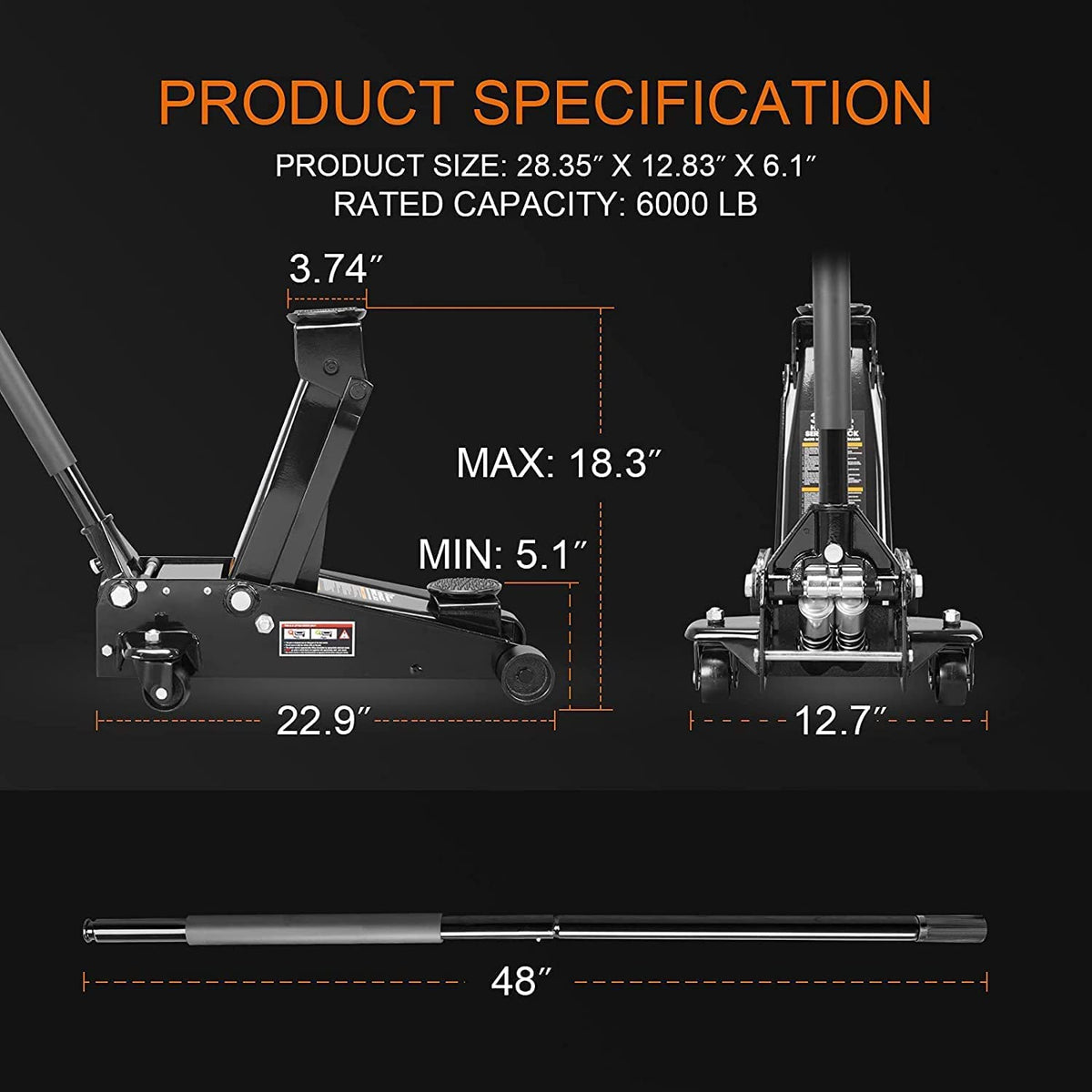 3 Ton Hydraulic Heavy Duty Steel Floor Jack P64176