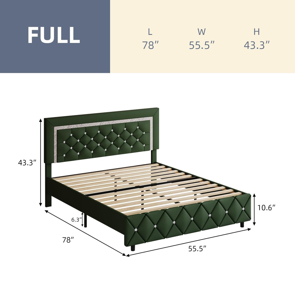 Green Faux Leather Upholstered Bed Frame with Headboard J9616