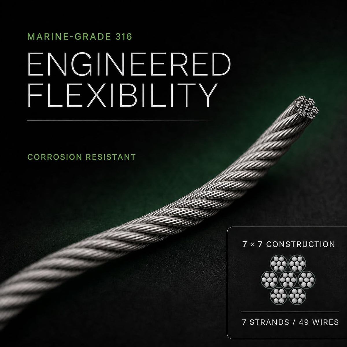 T316 Stainless Steel Wire Rope 1/8" 100 ft T388