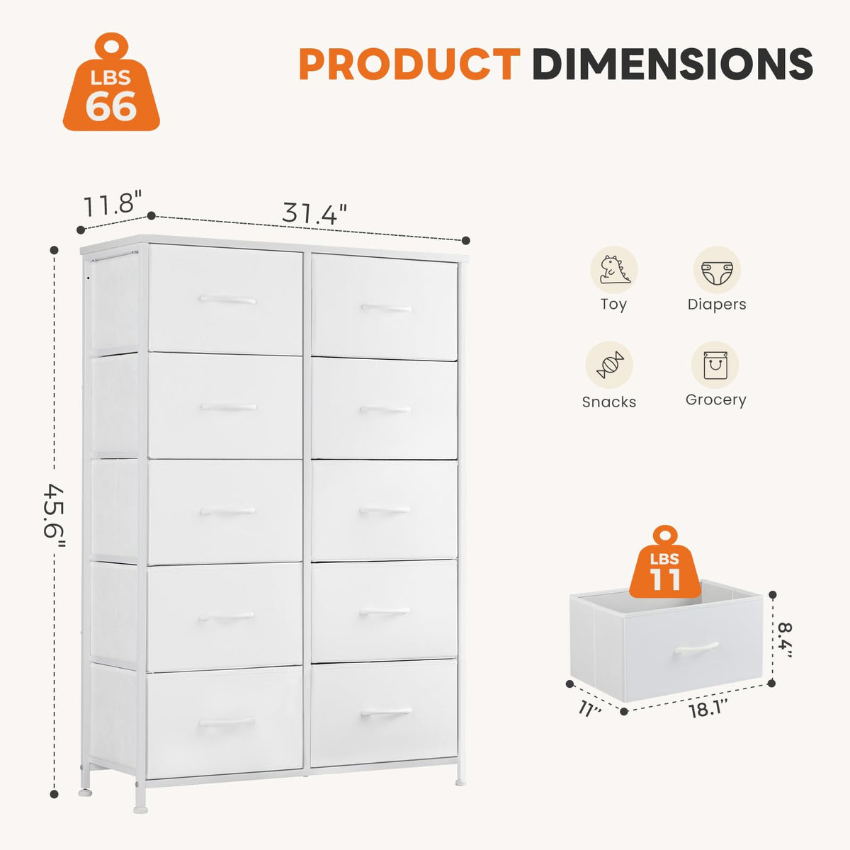 White 10 Drawer Tall Dresser F7114