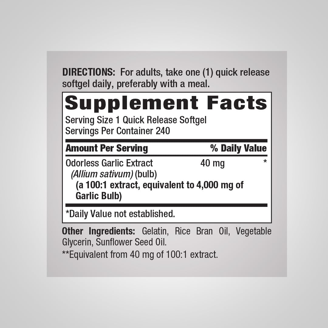 Odorless Garlic Softgels 240 Count G146286