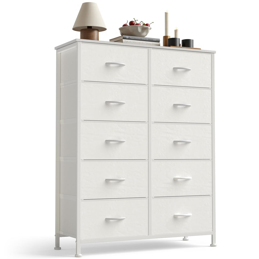White 10 Drawer Tall Dresser F7114
