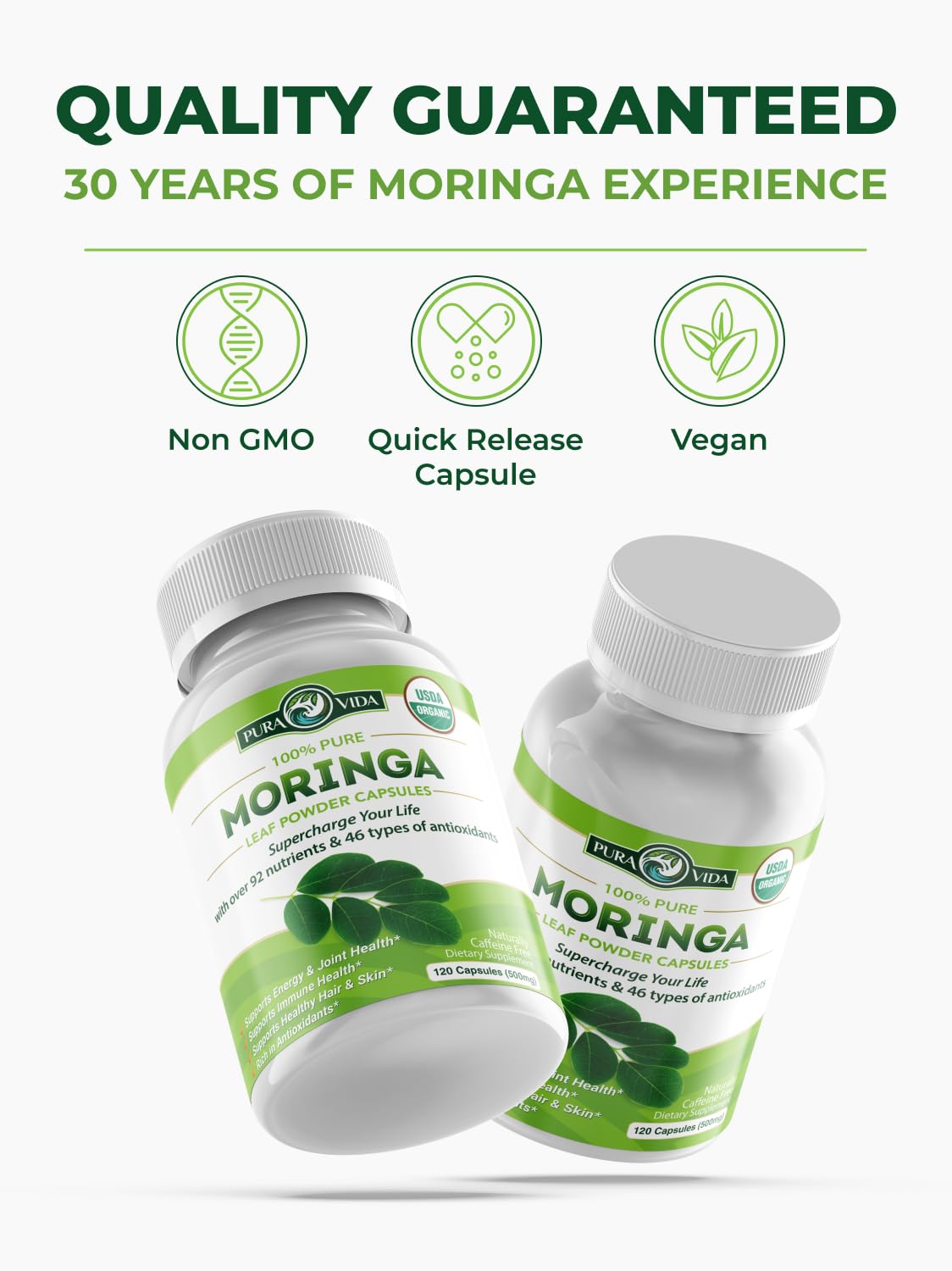 Organic Moringa Capsules 120ct 500mg G1390