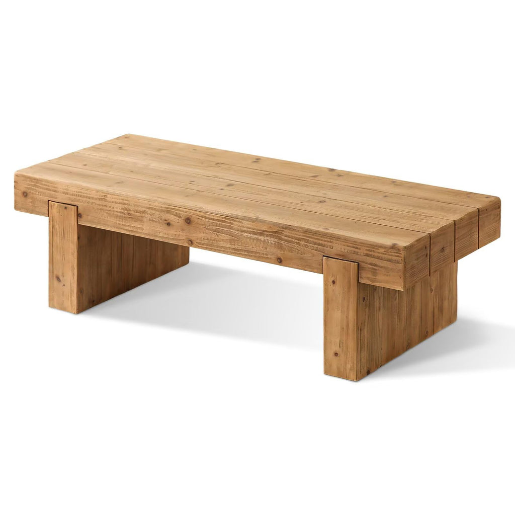 Solid Pine Wood Coffee Table, Rectangular Chunky Block Legs J5847