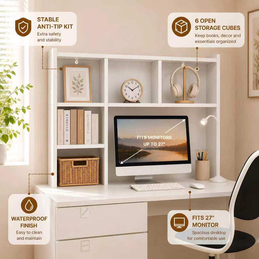 White Desk Hutch with 5 Shelves U752