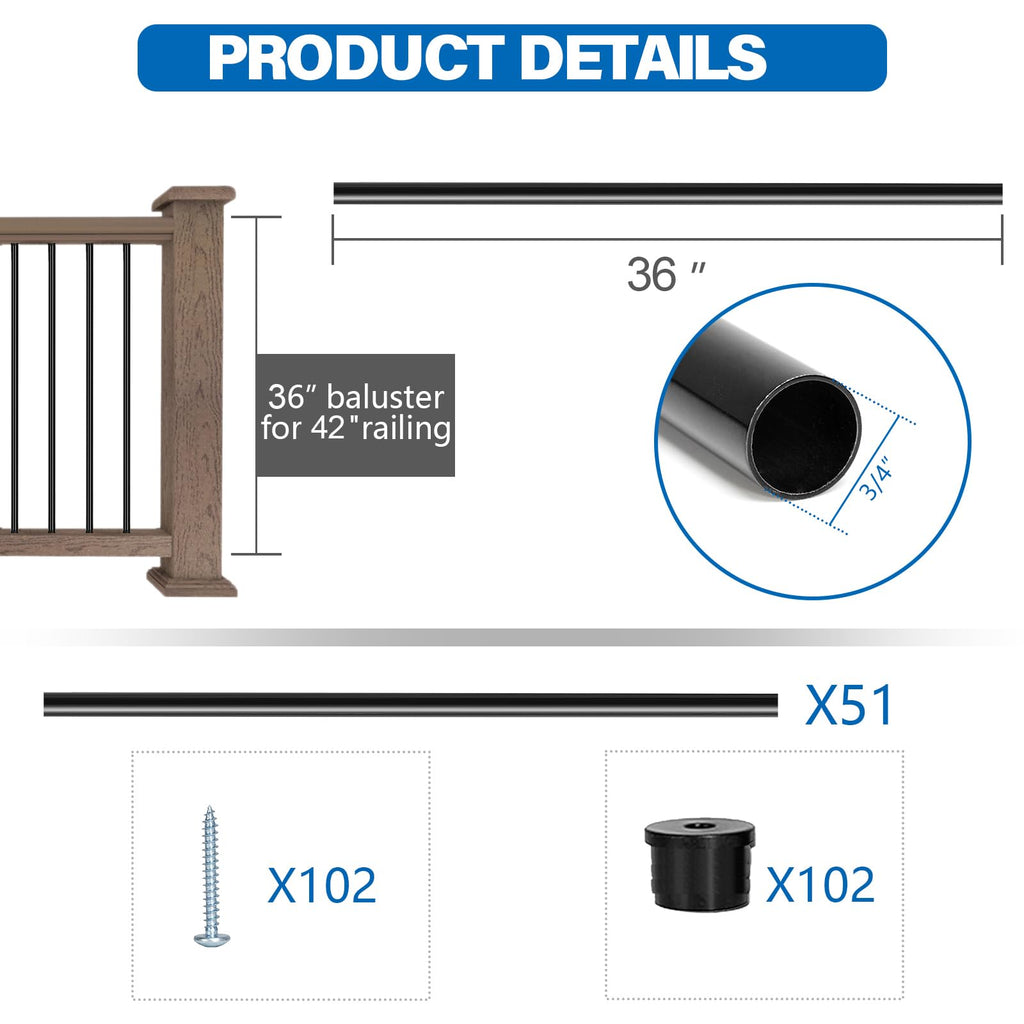 51 Pack 36" Black Aluminum Deck Balusters H308861