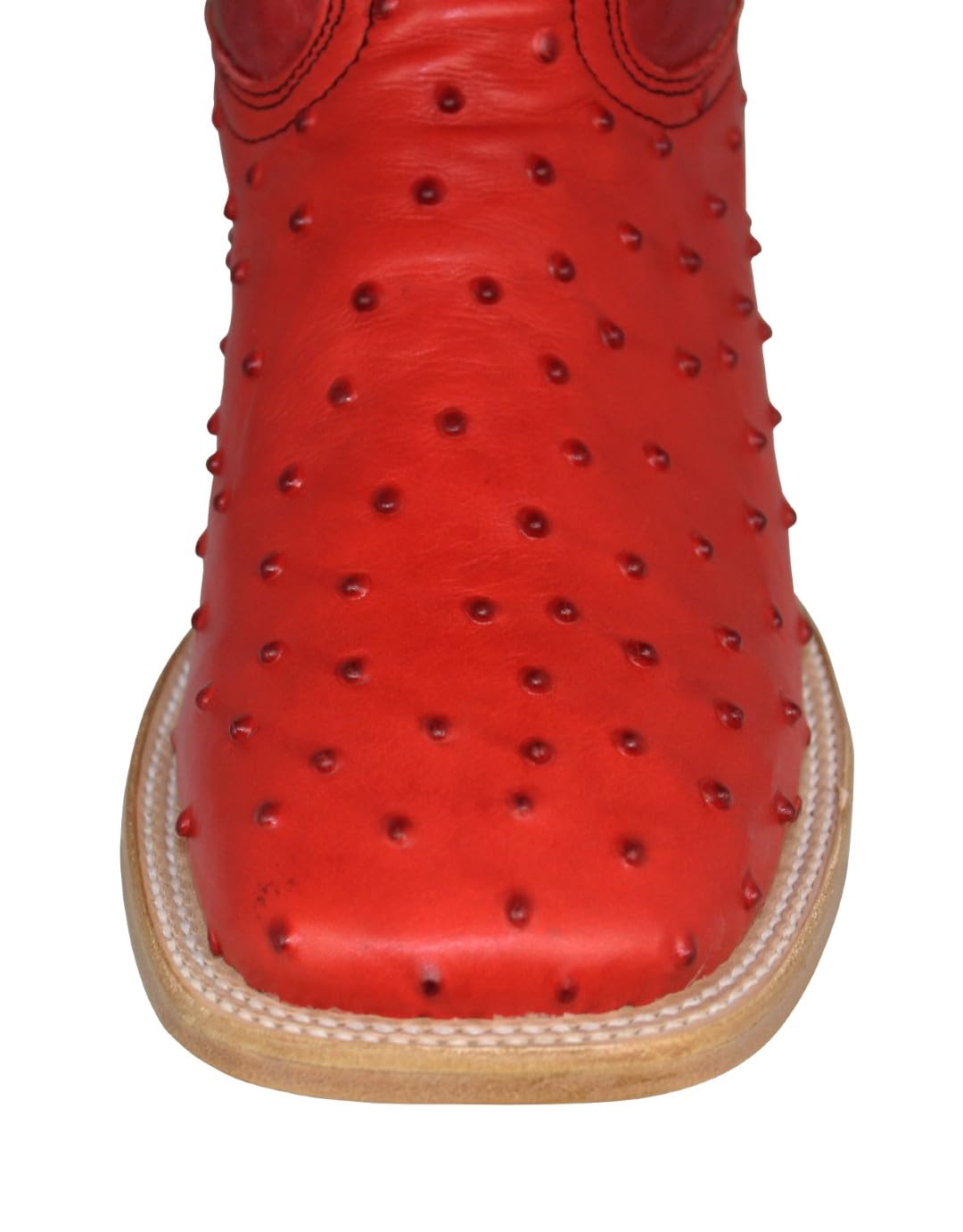 Red Ostrich Quill Print Leather Square Toe Western Cowboy Boots V2623