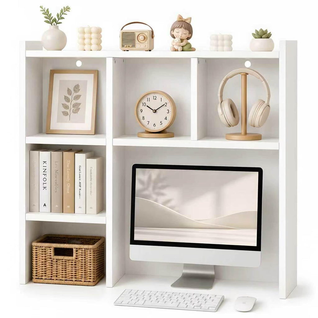 White Desk Hutch with 5 Shelves U752