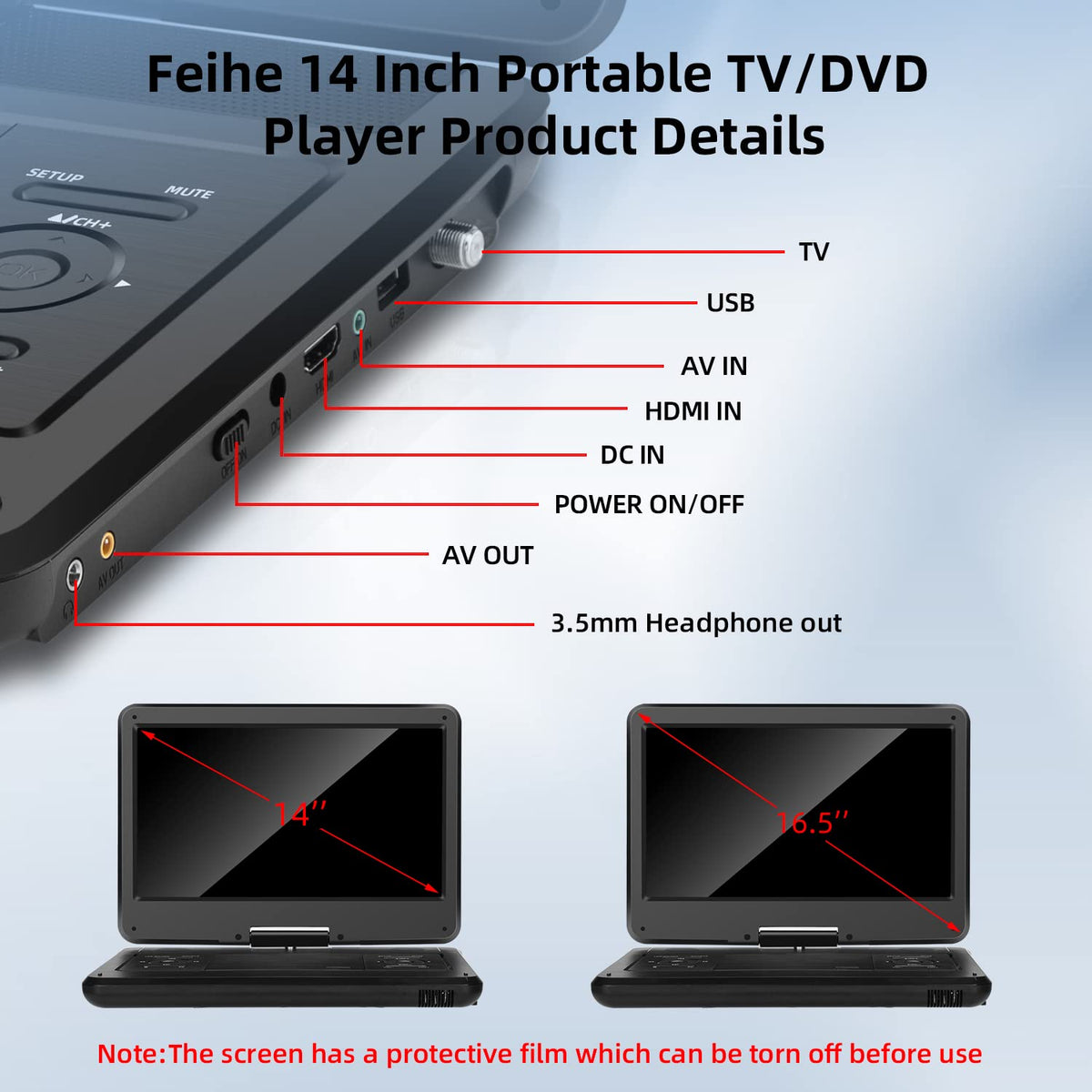 16.5" Portable TV/DVD Player Combo with 14.0" HD Swivel Screen J890