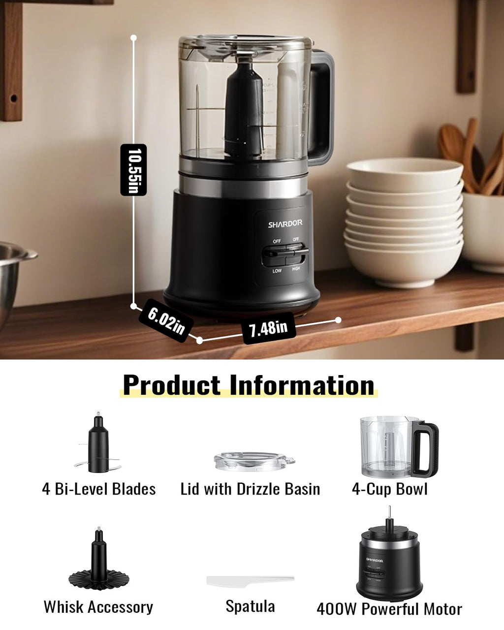 4 Cup Electric Food Processor with Stainless Steel Blades A45138