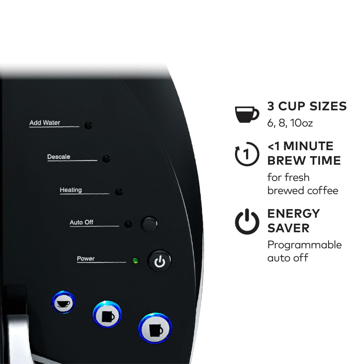 Single Serve K-Cup Pod Coffee Maker with 3 Brew Sizes, Black G292821