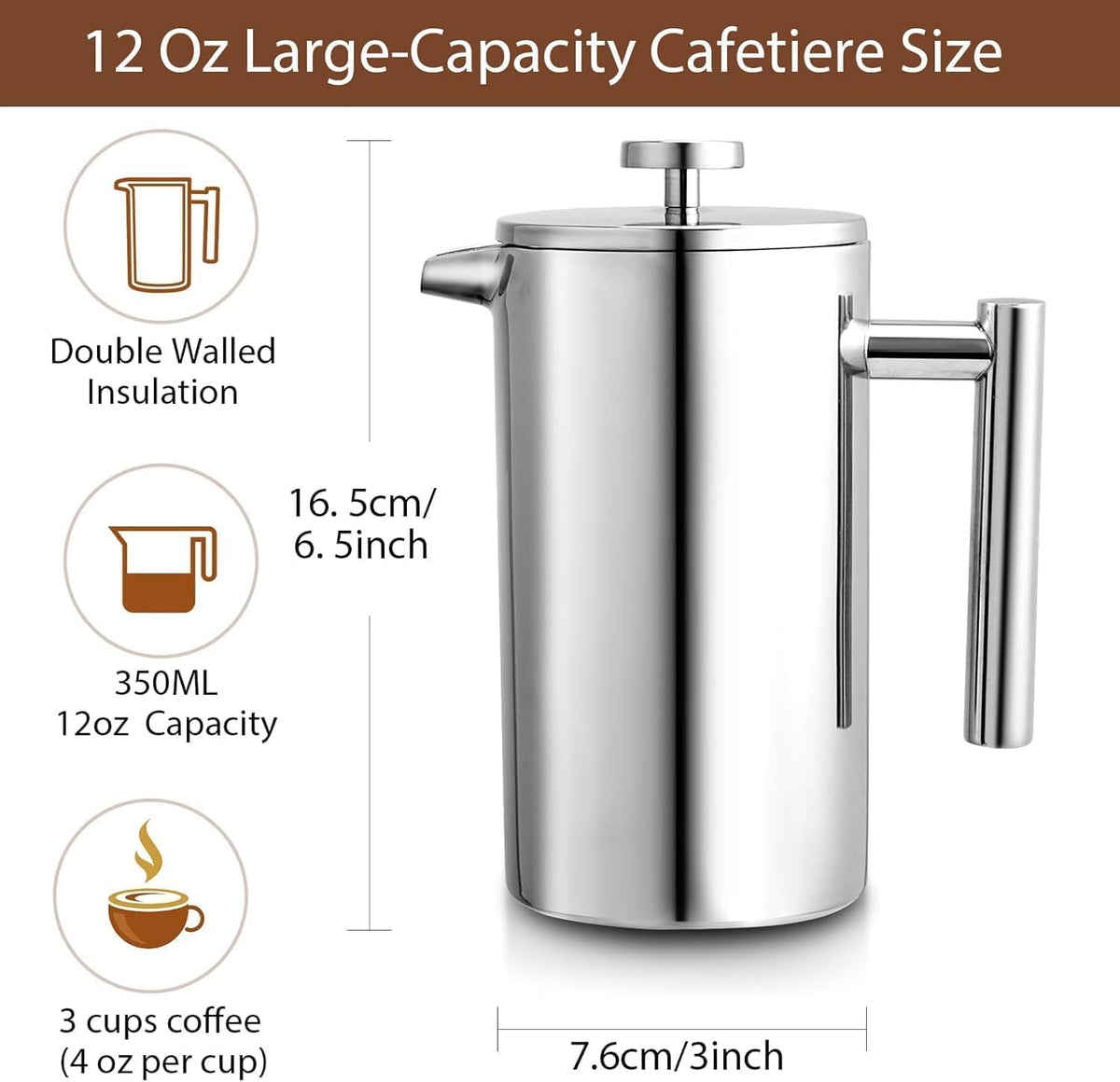 Small 12oz Stainless Steel Insulated French Press Y64947