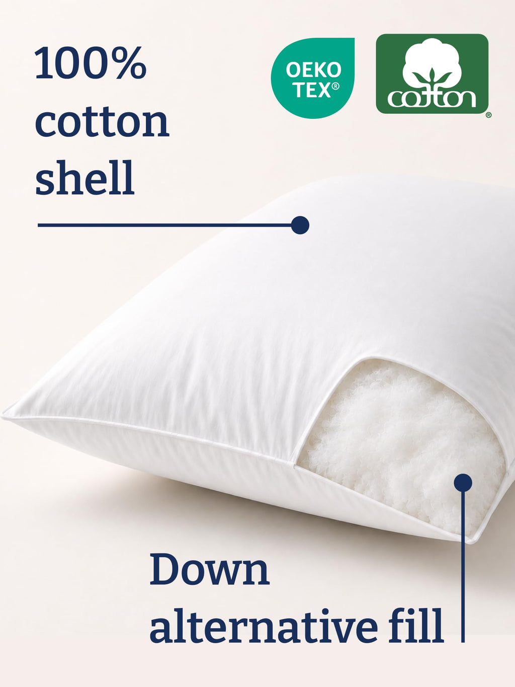 100% Cotton King Size Bed Pillows Set of 2 White Y2310