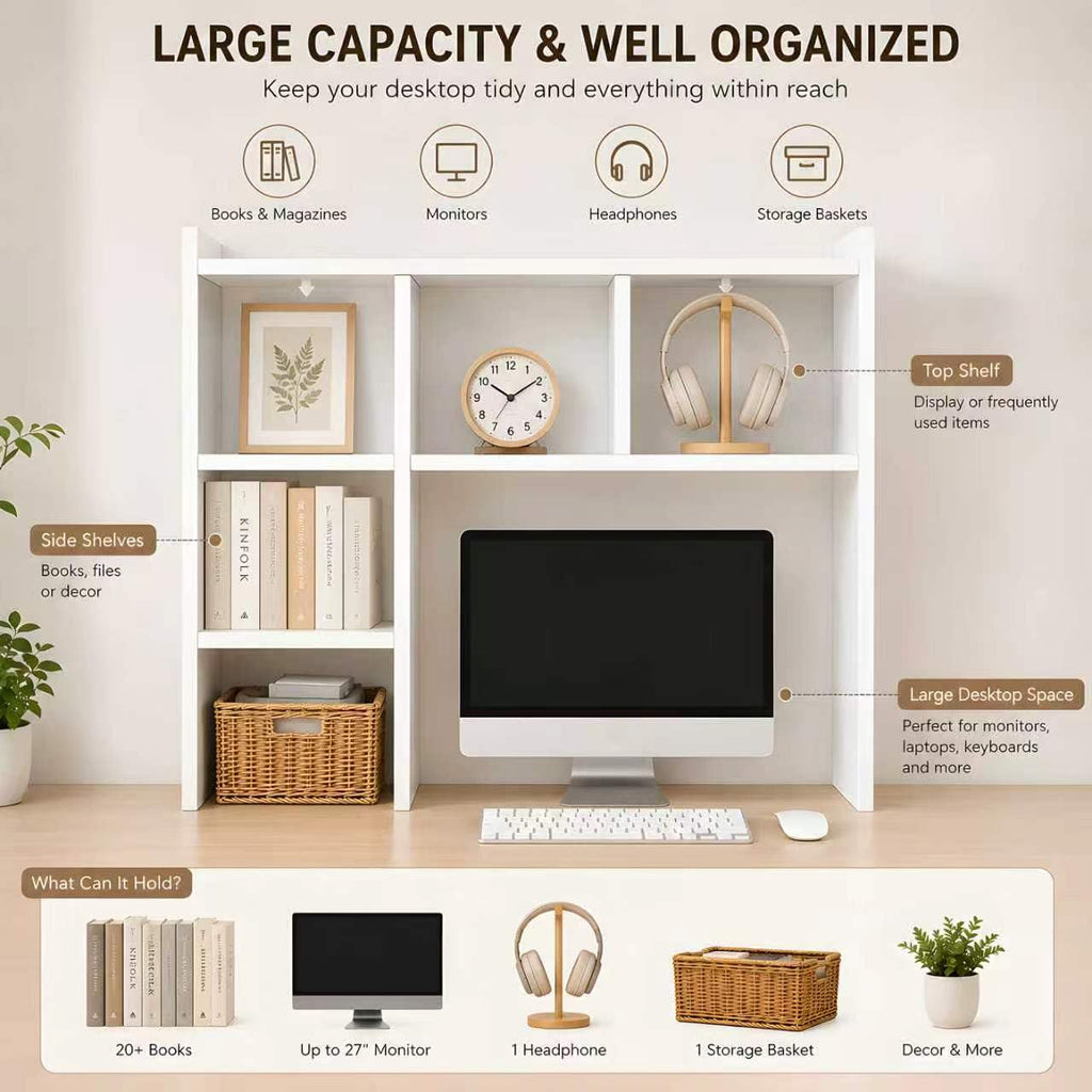White Desk Hutch with 5 Shelves U752