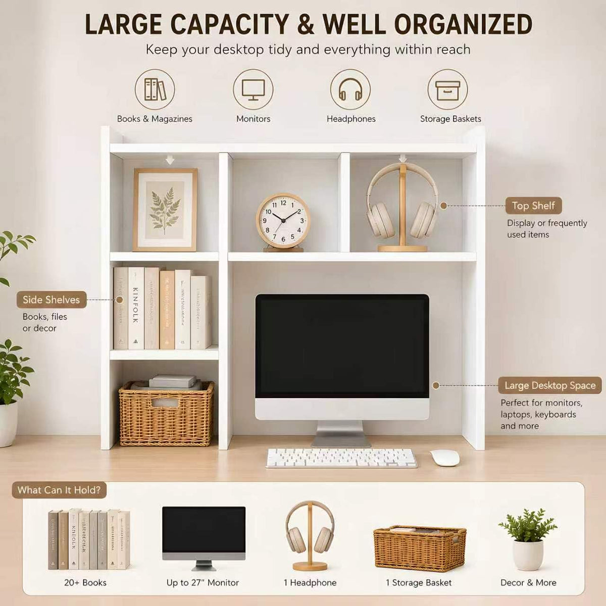 White Desk Hutch with 5 Shelves U752