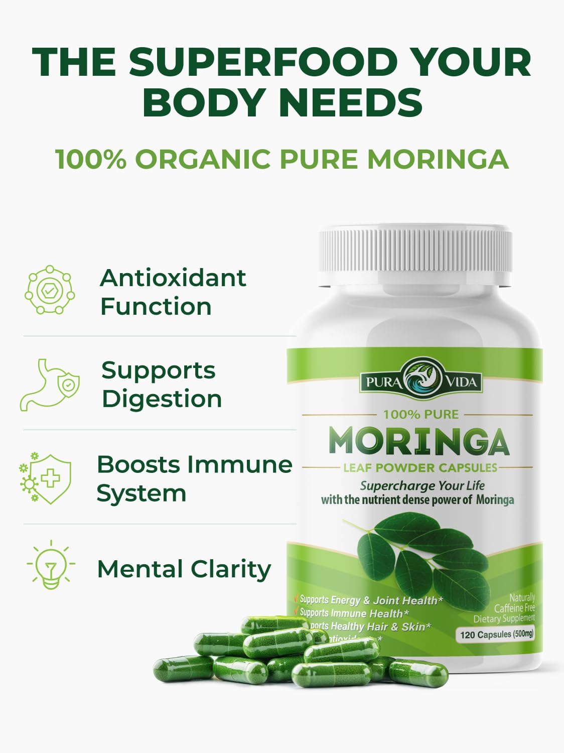 Organic Moringa Capsules 120ct 500mg G1390