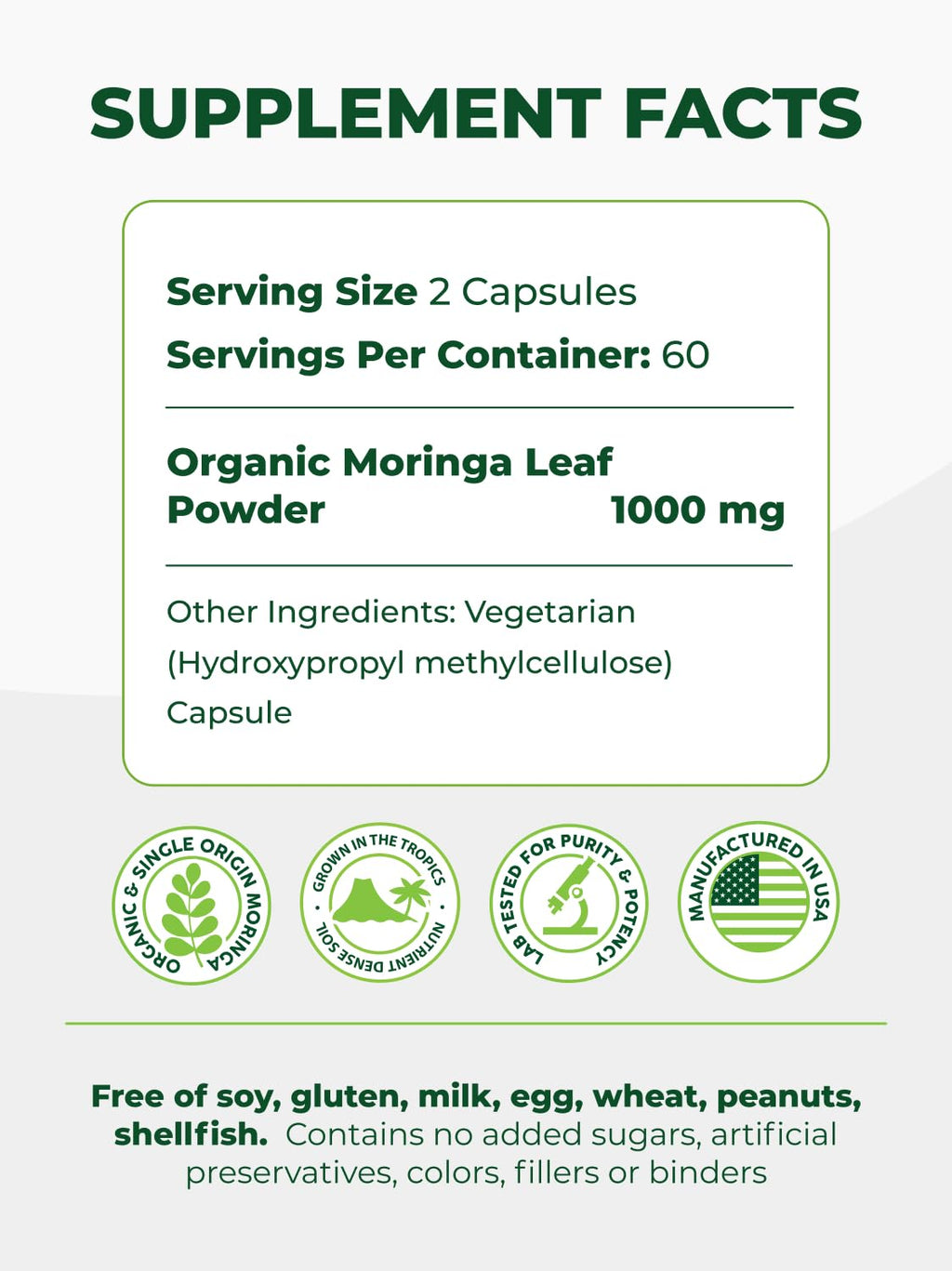 Organic Moringa Capsules 120ct 500mg G1390