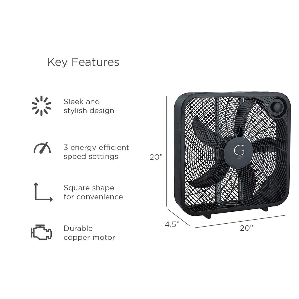 20" Box Fan, 3 Settings, Black K136
