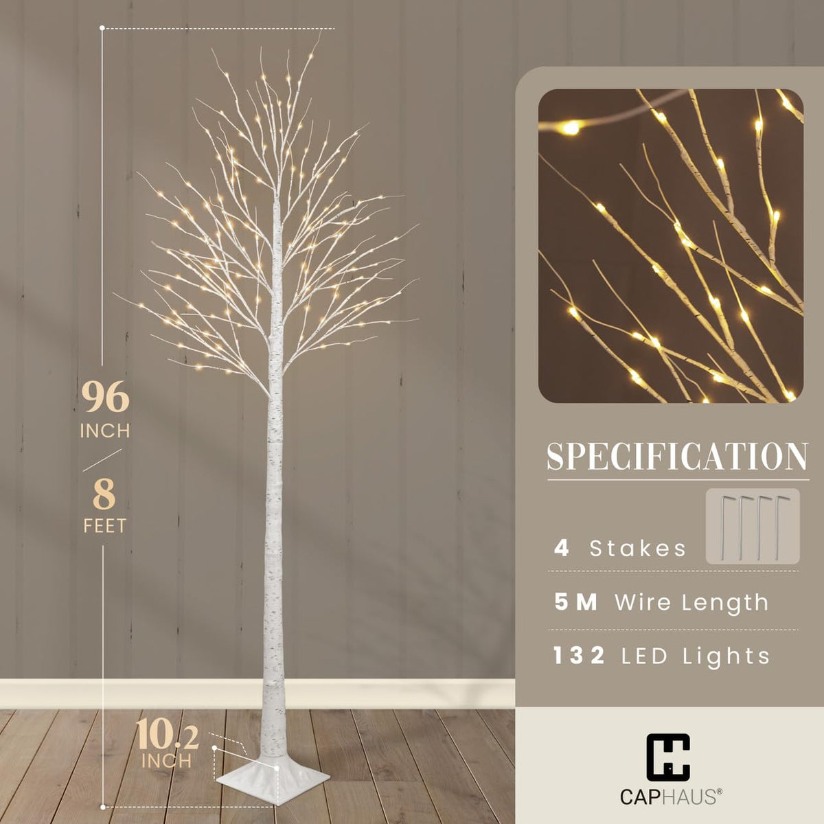 8 Ft White Pre-Lit Birch Tree with 132 Warm White LED R595