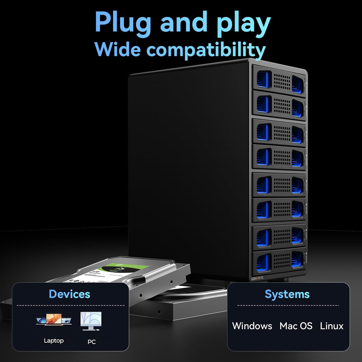 Aluminum 8 Bay Hard Drive Enclosure with Cooling Fan R842253
