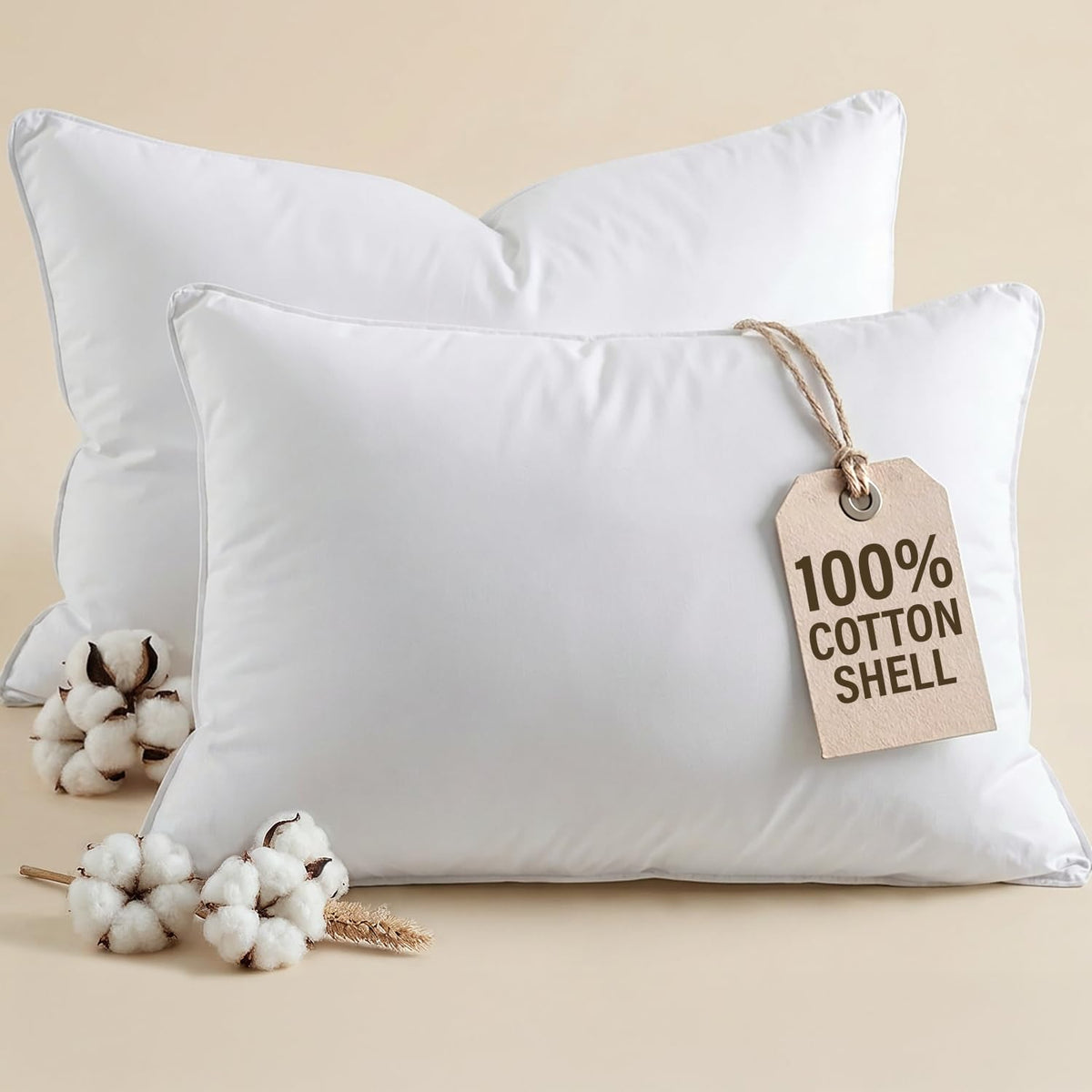 100% Cotton King Size Bed Pillows Set of 2 White Y2310