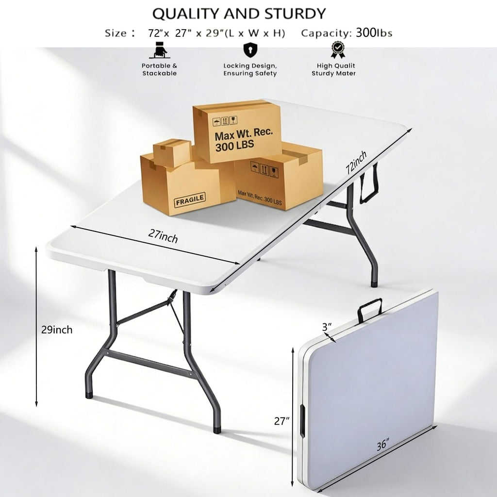 6FT White HDPE Folding Table with Carry Handle X77238