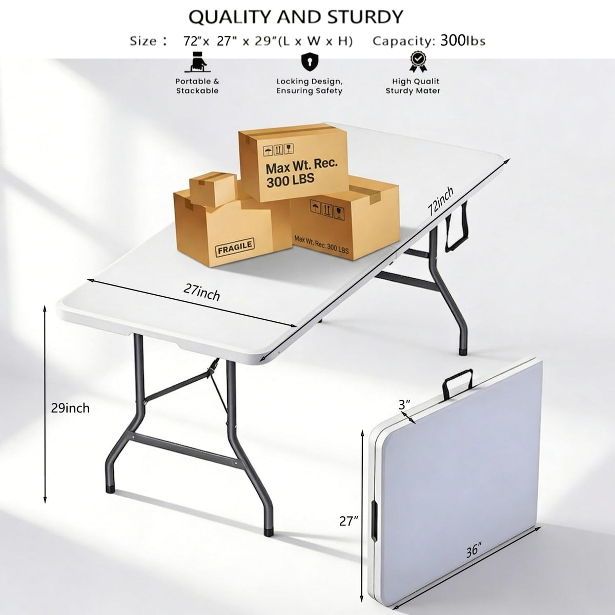 6FT White HDPE Folding Table with Carry Handle X77238