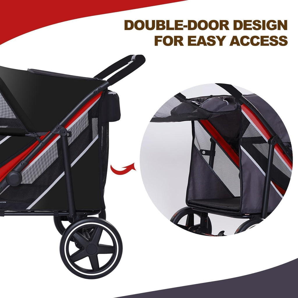 4 Wheel Foldable Dog Stroller with Mesh & Sunroof M97797