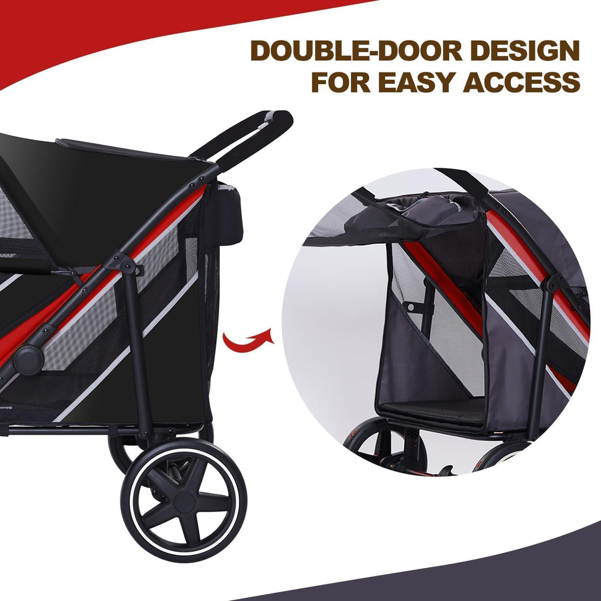 4 Wheel Foldable Dog Stroller with Mesh & Sunroof M97797