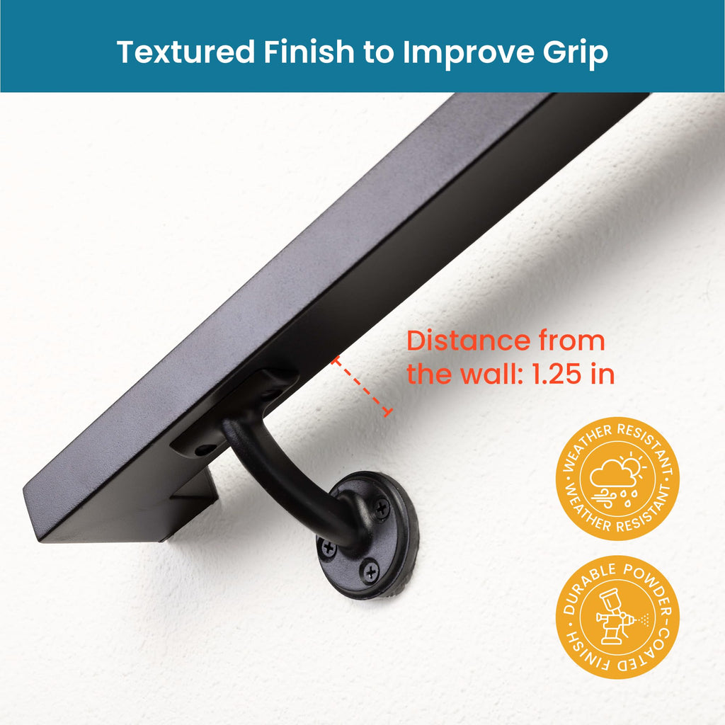 Aluminum Handrail Kit with Wall Mount Brackets, Black Textured, 3' Length N653667