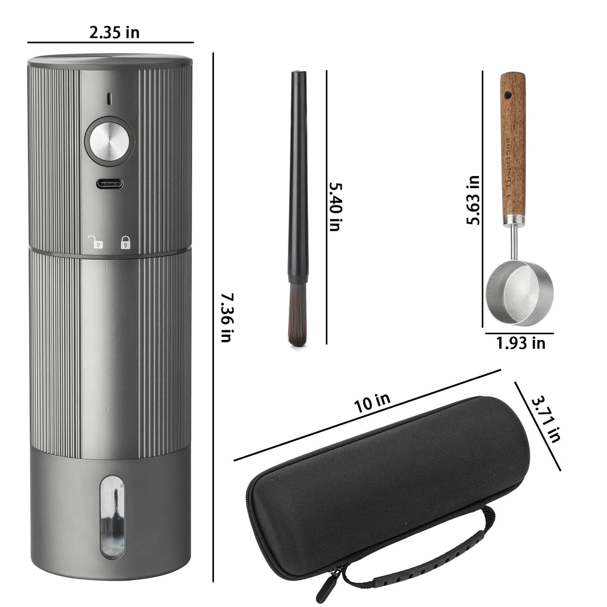 Portable Electric Burr Coffee Grinder, Stainless Steel Burrs, Grey A3351
