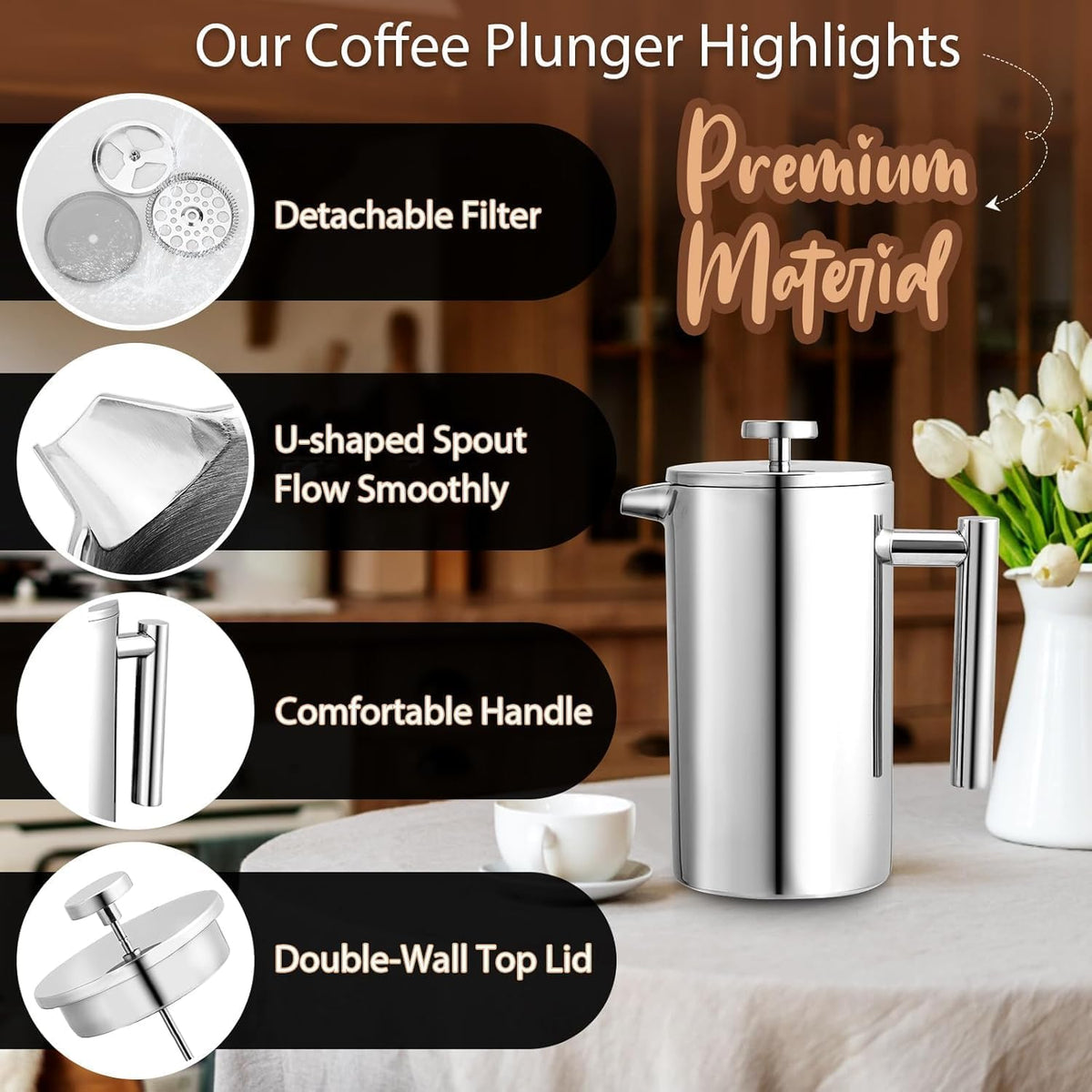 Small 12oz Stainless Steel Insulated French Press Y64947