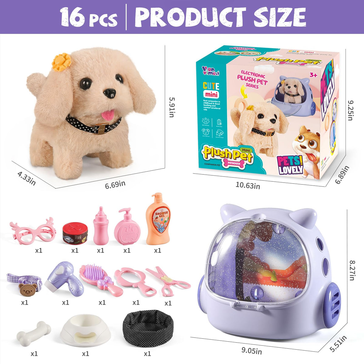 16 Pcs Robot Dog Toys for Girls P3167