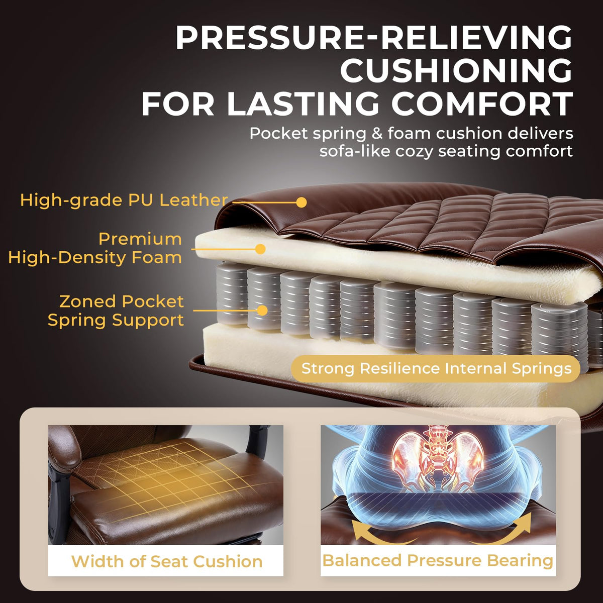 Brown Heated Massage Reclining Leather Office Chair with Foot Rest Y7147