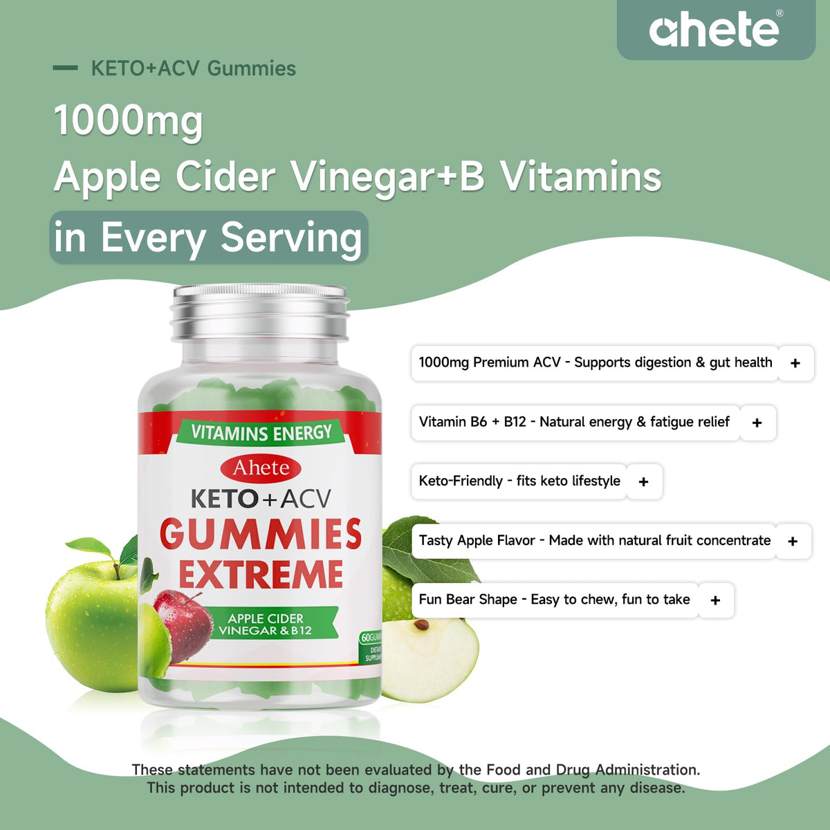 Apple Cider Vinegar Gummies with Vitamin B6, B12, Folate & Beet Root, 180 Gummies G23025