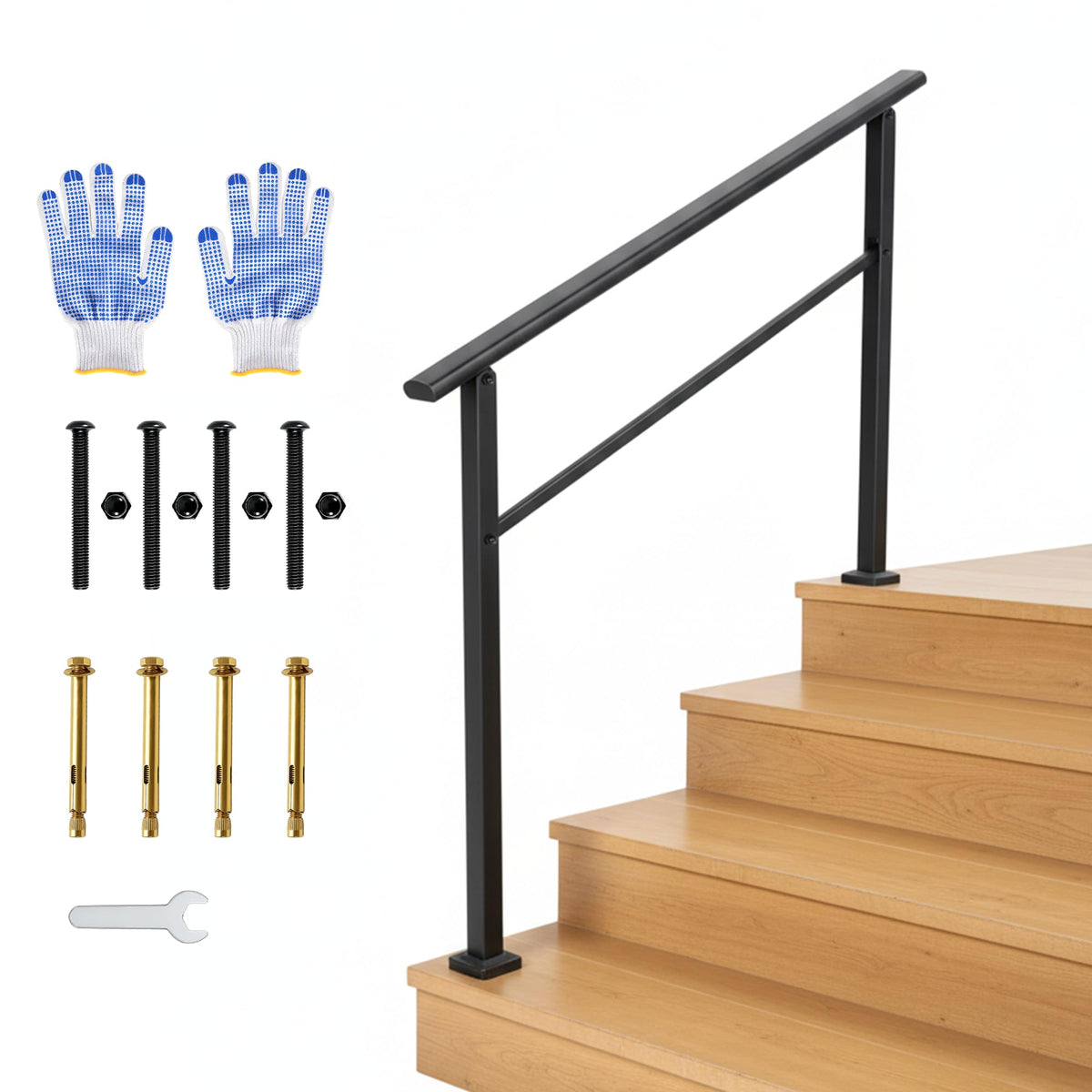 4 Step Black Aluminum Iron Outdoor Stair Handrail Kit J808
