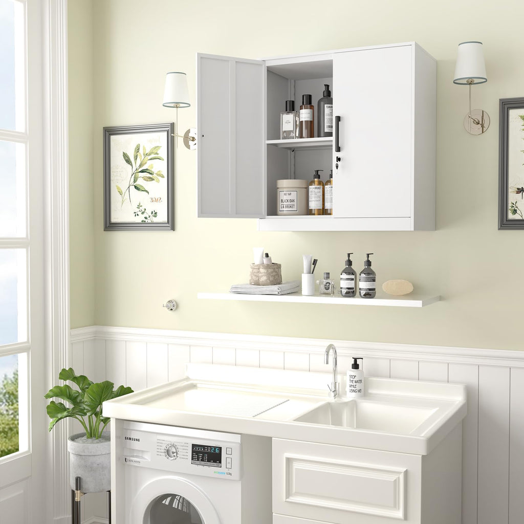 White Metal Wall Cabinet with Adjustable Shelf H5545
