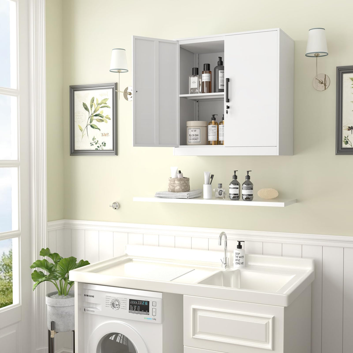 White Metal Wall Cabinet with Adjustable Shelf H5545