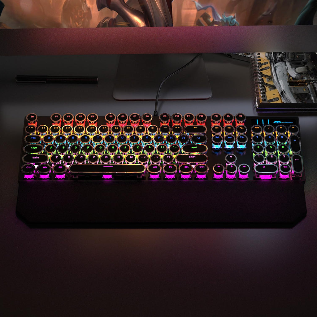 Black Retro Mechanical Gaming Keyboard with RGB Backlit D882322