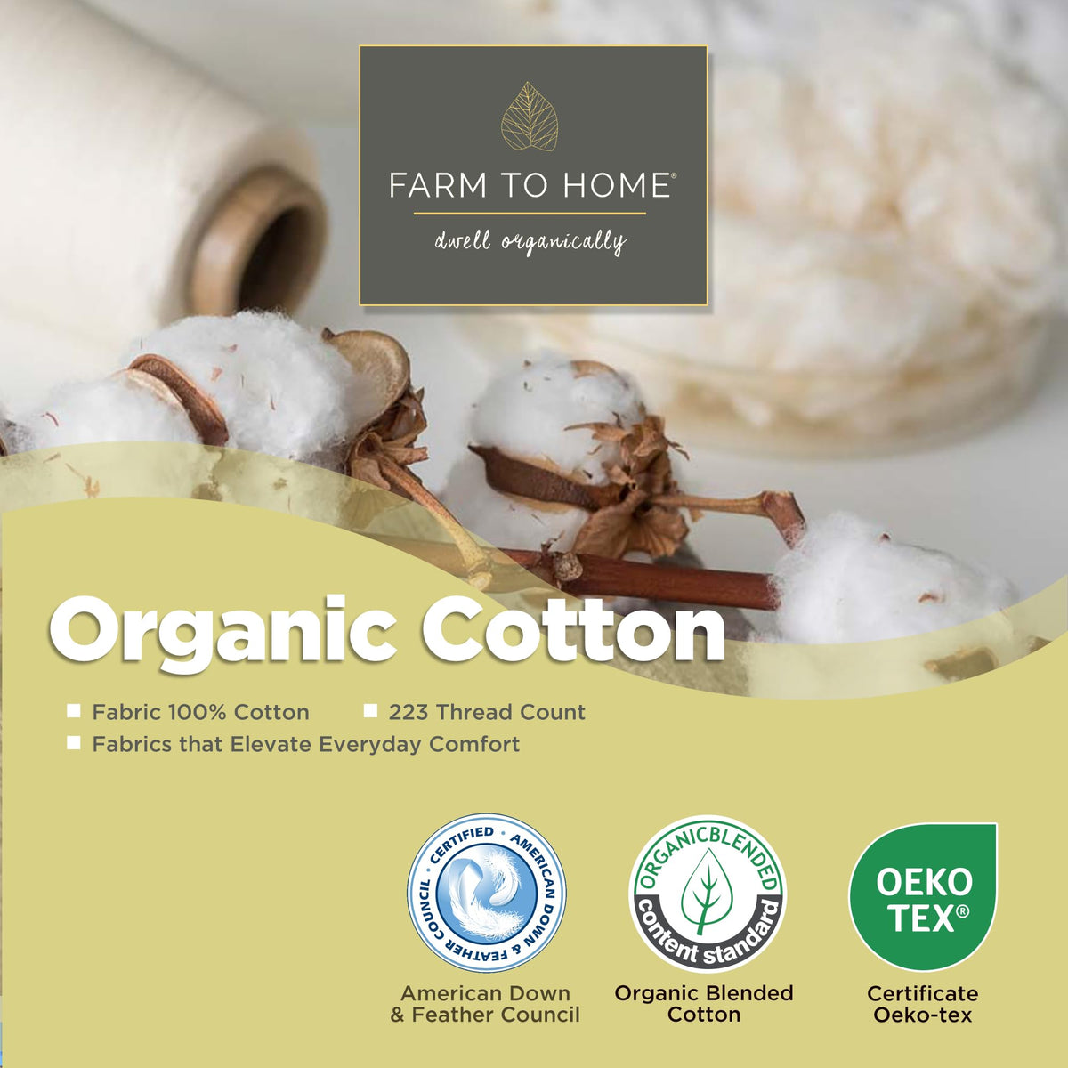 Feather and Down Pillows, 100% Organic Cotton Cover D991