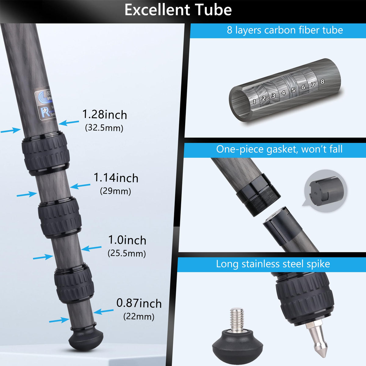 Carbon Fiber 32mm Tube Camera Tripod with 65mm Bowl Adapter W377225