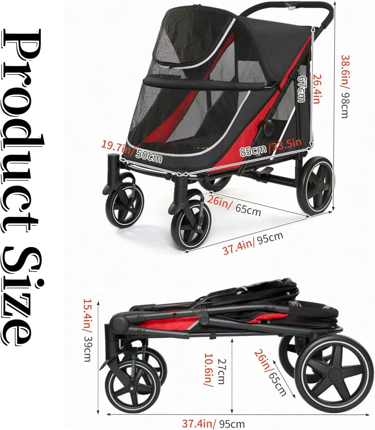 4 Wheel Foldable Dog Stroller with Mesh & Sunroof M97797