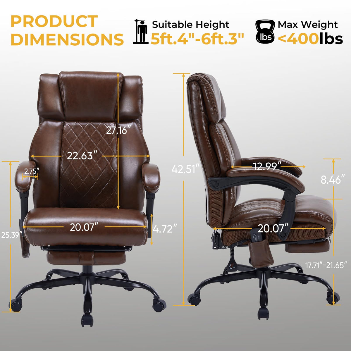 Brown Heated Massage Reclining Leather Office Chair with Foot Rest Y7147